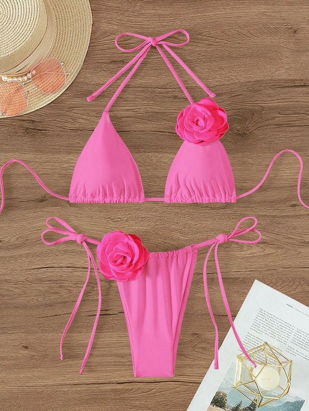Women's Clothing Women's Split Swimsuit Women's Solid Color Three Dimensional Flower Sexy Bikini_ecoleips.com