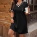 Women's Clothing Women's V Neck Casual Dress Letter Print Versatile Autumn/Winter Solid Color For Formal & Casual For Women_ecoleips.com
