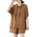 Women's Clothing Suit Short Sleeved Tops To Cover The Flesh Women's Loose Slimming Shorts Large Size Hooded Fat Mm_ecoleips.com