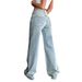 Low-Rise Flared Jeans For Women - Stretchy Wide Leg Denim Pants With High Elasticity (Light Blue)_ecoleips.com