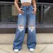 Women's High Waist Loose Fit Ripped Denim Jeans - Street Style Distressed Wide Leg Pants With Stretch Comfort_ecoleips.com