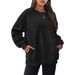 Women's Fashion Fleece Pullover Sweatshirt - Oversized Long Sleeve Crewneck Casual Top For Autumn & Winter - Solid Colors_ecoleips.com