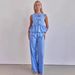 Women's Clothing Women's Striped Suit Round Neck Sleeveless Top Women's Waist Trousers Women's Suit_ecoleips.com