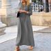 Aria Basics Aria Basics 2023 European And American Cross-border New Style Large Hem Dress, Solid Color, Turn-down Collar, Sleeve, Simple Casual_ecoleips.com