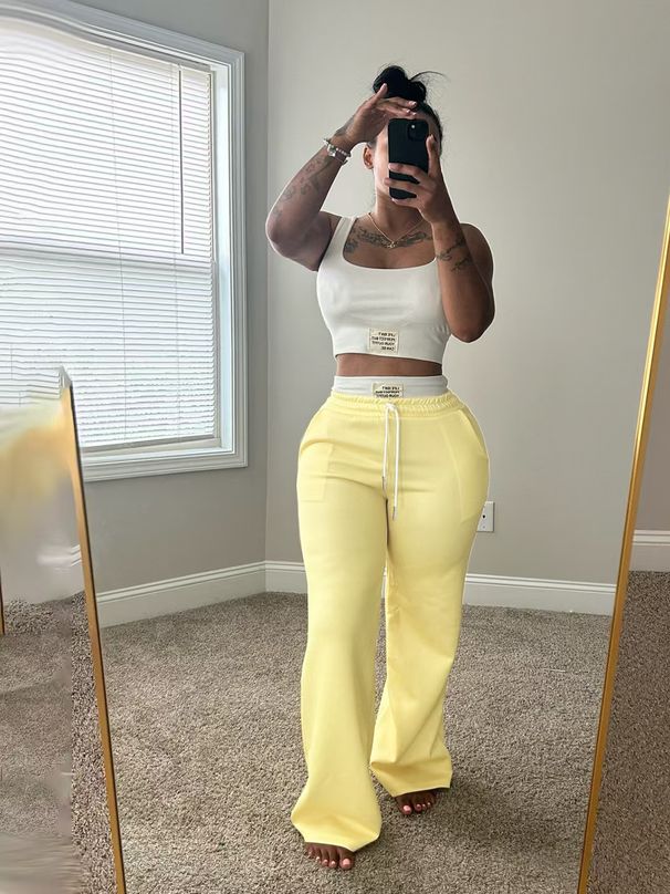 European And American New Contrast Color Double Waistband Layered Loose Sports Street Casual Trousers Two Piece Suit For Women_ecoleips.com