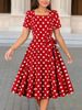 Women's Slim Fit Long Dress Red Polka Dots Wide Swing Cross Border Foreign Trade from Amazon Europe & America_ecoleips.com