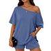 Summer 2 Piece Women's Fashionable Casual TK Clothing Set Asymmetrical Neck Top And Shorts European And American Style Export_ecoleips.com