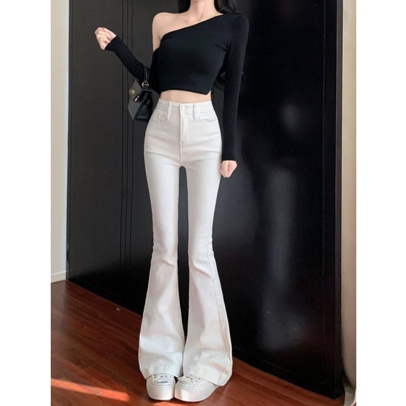 Aria Basics White High-waisted Women's Jeans, 2025 Spring New Style, Stretchy, Slim-fit, Flattering, Slightly Straight-leg Pants,_ecoleips.com