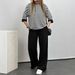 Women's Stripe Hooded Mid-Sleeve Top & Solid Straight-Leg Pants 2-Piece Set, Casual Elegant Outfit Breathable And Lightweight_ecoleips.com