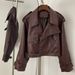 Women's Leather Jacket - Trendy Biker Style Coat With Zipper & Pockets, Loose Fit, Black & Burgundy, XS/S/M/L_ecoleips.com