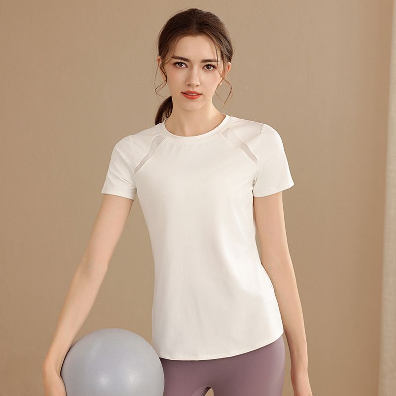 Quick-dry Outdoor Sports T-shirt For Women, Summer Thin Yoga Top, Short-sleeved, Slim-fit, Running, Mesh-paneled,_ecoleips.com