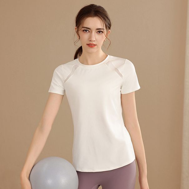 Quick-dry Outdoor Sports T-shirt For Women, Summer Thin Yoga Top, Short-sleeved, Slim-fit, Running, Mesh-paneled,_ecoleips.com