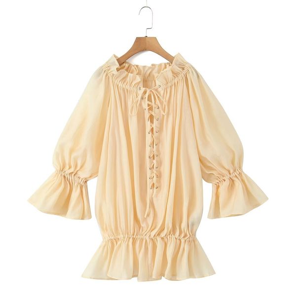 Verve Women's New Solid Color Long Sleeve Off-Shoulder Tie Shirt 6355_ecoleips.com