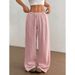 New Fashionable Wide Leg Trousers For Women Elastic Waist Casual Solid Color_ecoleips.com