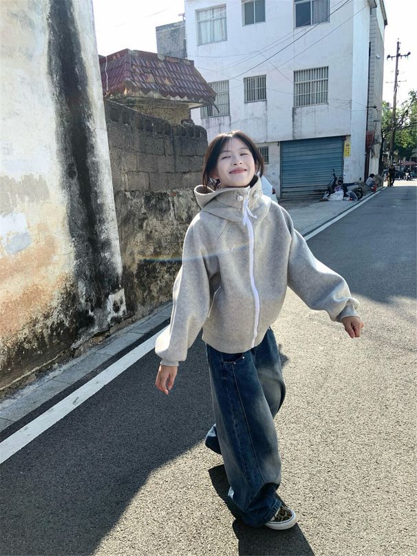 American-style High-end Gray Hooded Sweatshirt Women, 2025 New Model, Popular Hot Item This Year, Casual Thick Coat For_ecoleips.com
