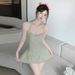 Women's Solid Color One Piece Swimsuit Halter Slimming Sweet Girlish Pure Alluring Style For Hot Springs_ecoleips.com