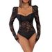 Women's Clothing Sexy Lace Lace Stitching Square Neck Tight Black Jumpsuit_ecoleips.com