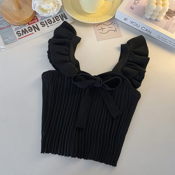 Southeast Asian Style Knitted Camisole For Women, Summer, Ruffled Edges, Sleeveless, Candy-colored, Can Be Worn As An_ecoleips.com