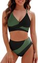 Women's Contrast Color 2 Piece Swimsuit Strap Cross Bra Top Bikini Set for Beach Vacation_ecoleips.com