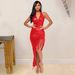 Women's Clothing halter neck deep V tassel sleeveless party sequin dress sexy irregular sequin dress for women_ecoleips.com