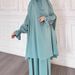 Middle Eastern Women's Two-Piece Robe Set With Headscarf And Bell Sleeves Loose Solid Color Long Dress Turkey_ecoleips.com