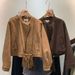 Retro Suede Cropped Jacket – Women’s Vintage Button-Up Biker Jacket In Khaki & Coffee (XS-XL)_ecoleips.com