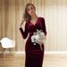 Autumn And Winter Women's Clothing, Velvet V-neck Pleated Hip Skirt, Elegant Fishtail Slim-fitting Dress, Evening Dress._ecoleips.com