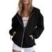 Zipper Sweater Women's Fleece Solid Color Cardigan Hooded Sweater Autumn And Winter Fleece Casual Jacket_ecoleips.com