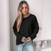 K New Round Neck Casual Long Sleeved Sweater Solid Color Versatile Split Top Sweater_ecoleips.com