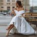 Elegant Satin Wedding Dress Off Shoulder A-Line Bridal Gown Modest & Chicffor Bride, Bridesmaid, Special Occasion (Ivory, Red, Navy, 16 Colors)_ecoleips.com