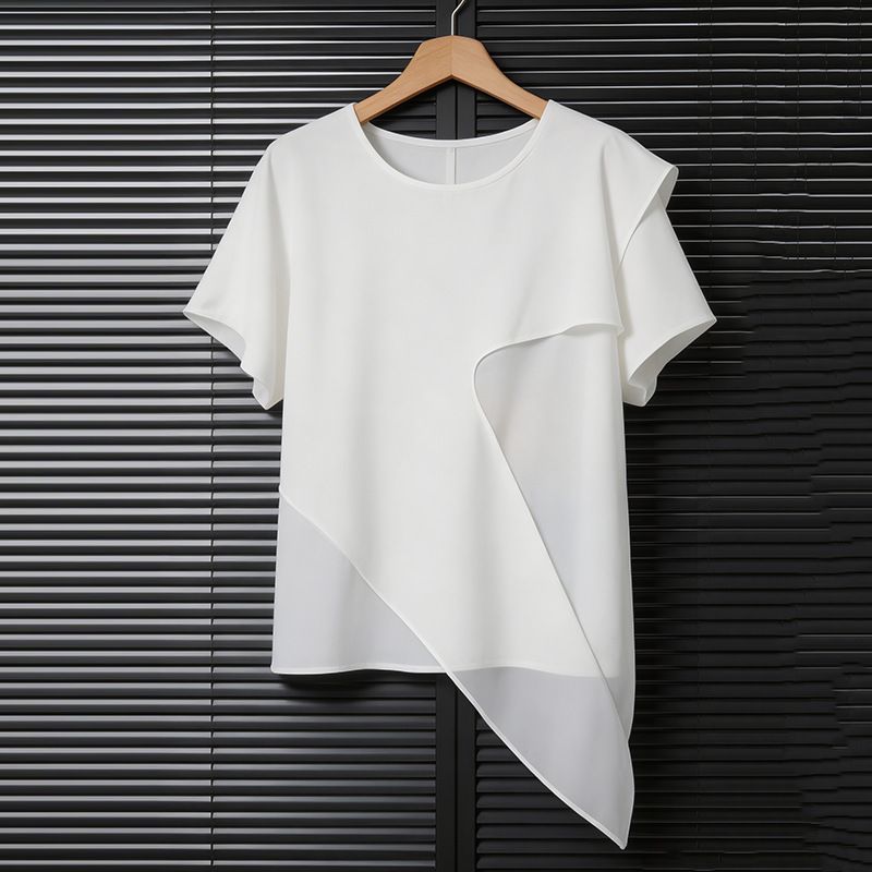 Women's Slimming Short Sleeve T-Shirt Irregular Hem Design Loose Fit Versatile Elegant Top Summer New Style_ecoleips.com
