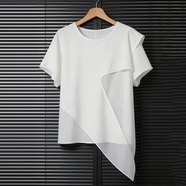 Women's Slimming Short Sleeve T-Shirt Irregular Hem Design Loose Fit Versatile Elegant Top Summer New Style_ecoleips.com