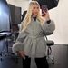 Elegant French Wool Blend Short Coat For Women - V-Neck Belted Tweed Jacket With Faux Fur Cuffs, Classic Solid Colors For Office & Casual Wear_ecoleips.com
