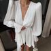 Talenza Ruffled Ruched Dress Women's Puff Sleeve V Neck Lace Up Elegant Mini Dress 2025 Summer Female Fashion Casual Loose Dress_ecoleips.com
