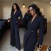 Elegant Women's V-Neck Long Blazer & Wide-Leg Pants Set - Polyester Two-Piece Outfit For Spring/Autumn (S-Xxl, 10 Colors)_ecoleips.com