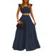2025 Summer European And American Cross-Border New Style Elegant Sexy Solid Color Mid-Waist Strap Wide Hem Two-Piece Set_ecoleips.com