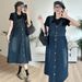 Summer New Korean Fashion Wear Base T-Shirt + Denim Strap 2-Piece Set Maternity Dress_ecoleips.com