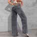 Cross-border European And American Independent Brand Women's Bow-embroidered Jeans, Y2K High Street Wide-leg Straight_ecoleips.com