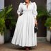 D570 Cross-Border Women's Fashion Elegant Long Sleeve Flared Shirt Fashionable Solid Color Mid-Length African Dress_ecoleips.com