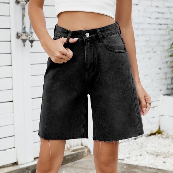Women's Clothing Washed Straight Casual Edge Denim Shorts Women's Trend_ecoleips.com