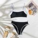 Women's Fashionable Sexy Black White High Elastic Wide Strap Bikini Two Piece Swimsuit Overseas Warehouse_ecoleips.com