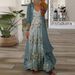 Elegant V Neck Printed Dress European American Style Chiffon Cardigan Women's Set Mother's Dress Retro Suspender Dress_ecoleips.com