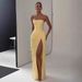 Women's Elegant Strapless Ruched High Slit Maxi Dress – Sexy Formal Party Gown For Banquet_ecoleips.com