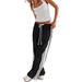 Spring Summer New Side Stripe Straight Leg Women's Retro Sports Style Loose Elegant Casual Pants_ecoleips.com