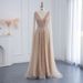 Women's Clothing Luxury Floor-Length Evening Gown With Flowing Sleeves – Slimming V-Neck, Waist-Cinching Design (Champagne/Pink/Blue/Green)_ecoleips.com