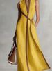 Summer Elegant V-neck Lace-Up Waist Maxi Dress Fashion Color Block Draped Long Dress Casual Sleeveless Cotton Linen Party Dress_ecoleips.com
