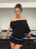 New Mature Elegant Off-the-shoulder Two Wearing Bat Monochrome Loose And Thin Irregular Short Drape Dress Women_ecoleips.com