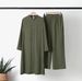 2025 New Muslim Women's Two-Piece Set Fashionable Elegant Solid Color Irregular Long Shirt Top Wide-Leg Pants_ecoleips.com