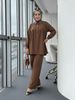 Modest Set Modest Muslim Casual Set – Beaded Blouse & Wide-Leg Pants (6 Colors) – Breathable Polyester-Spandex Mix For Daily Wear & Mosque Visits_ecoleips.com