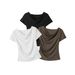 HeyHenry Women's Slim Fit Short Sleeve T-Shirt Dang Neckline Casual Solid Color Cropped Top for Fashionable Daily Wear_ecoleips.com